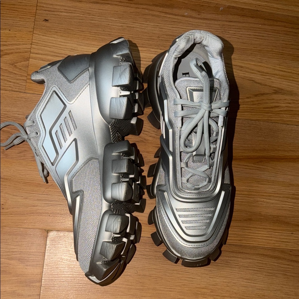 Prada Silver Gray Mens Chunky Sole Sneakers
